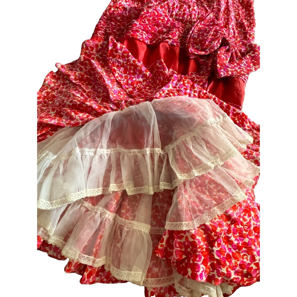 Rickie Freeman Teri Jon dress vintage 1970s ruffle 100% silk front bow Rare - Picture 8 of 11
